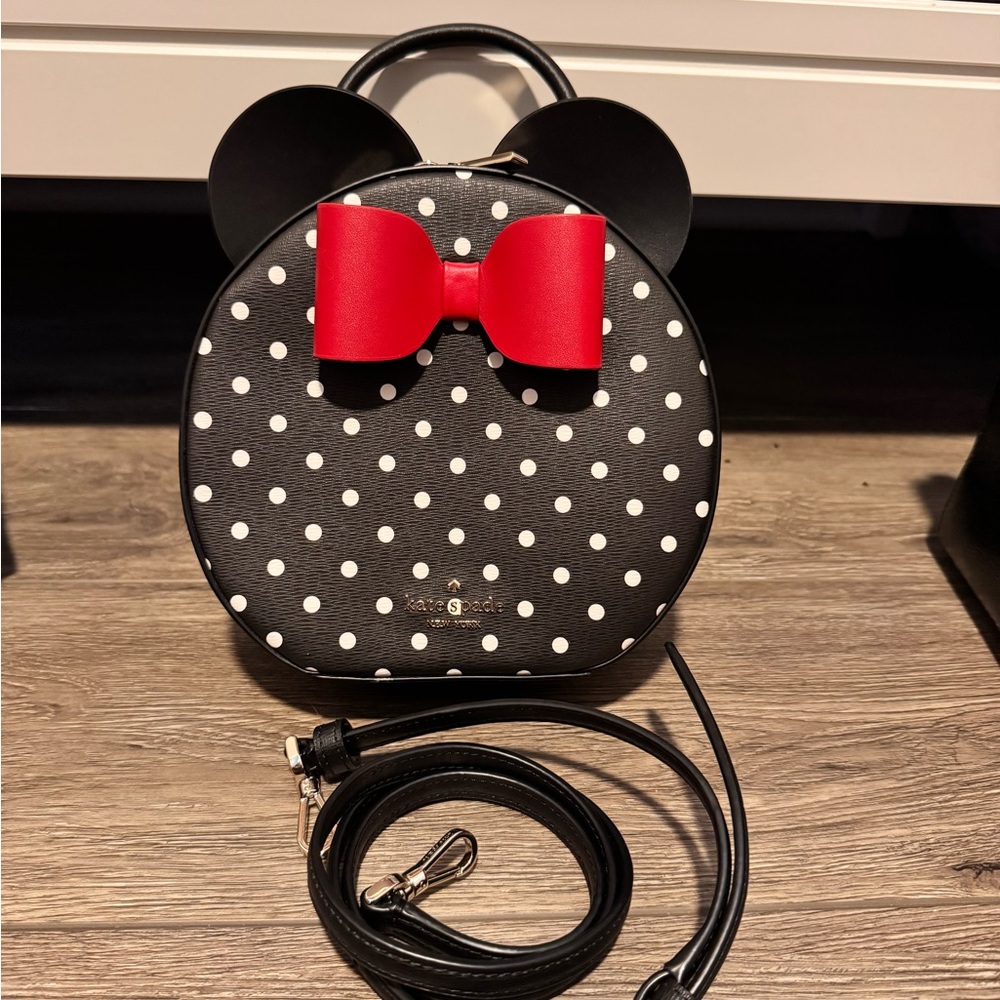 Kate Spade Black and White Polka Dot disney Mini Mouse Backpack with Red Bow